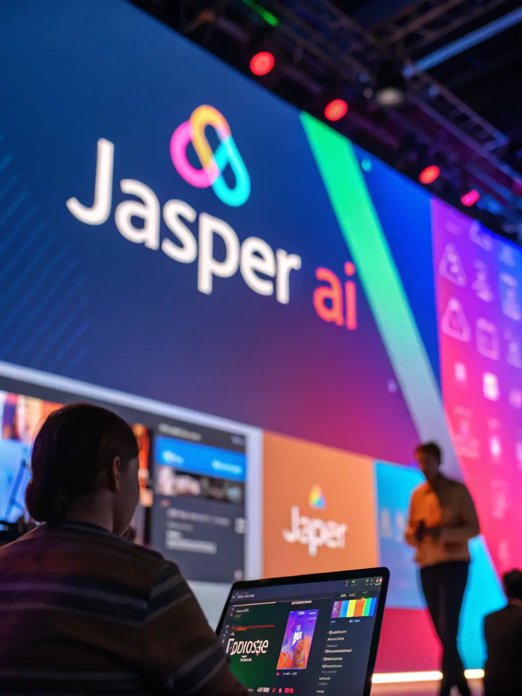 A portrait image showcasing the Jasper AI logo, a popular AI writing assistant, with a clean and professional design, suitable for freelancers and small businesses.